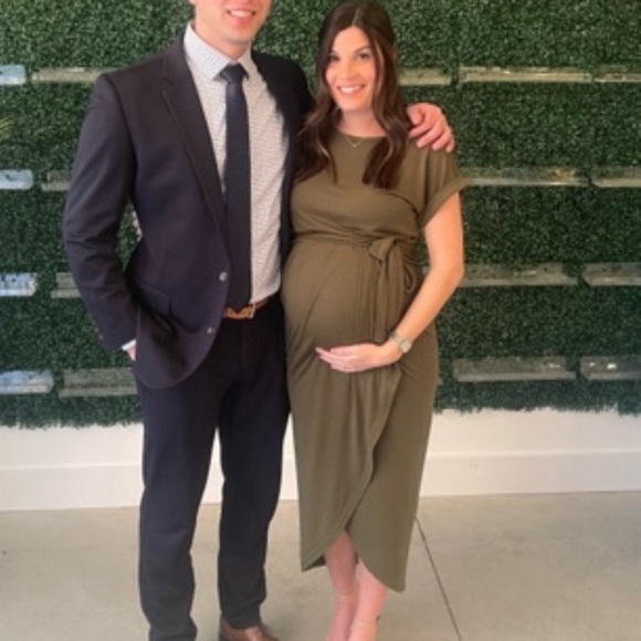 Green casual wrap front dress size S olive green - Picture 1 of 3